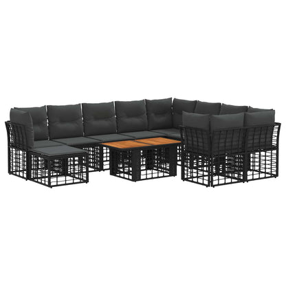 Gartensofa-set 11 stk. Schwarz und Dunkelgrau Poly-Rattan