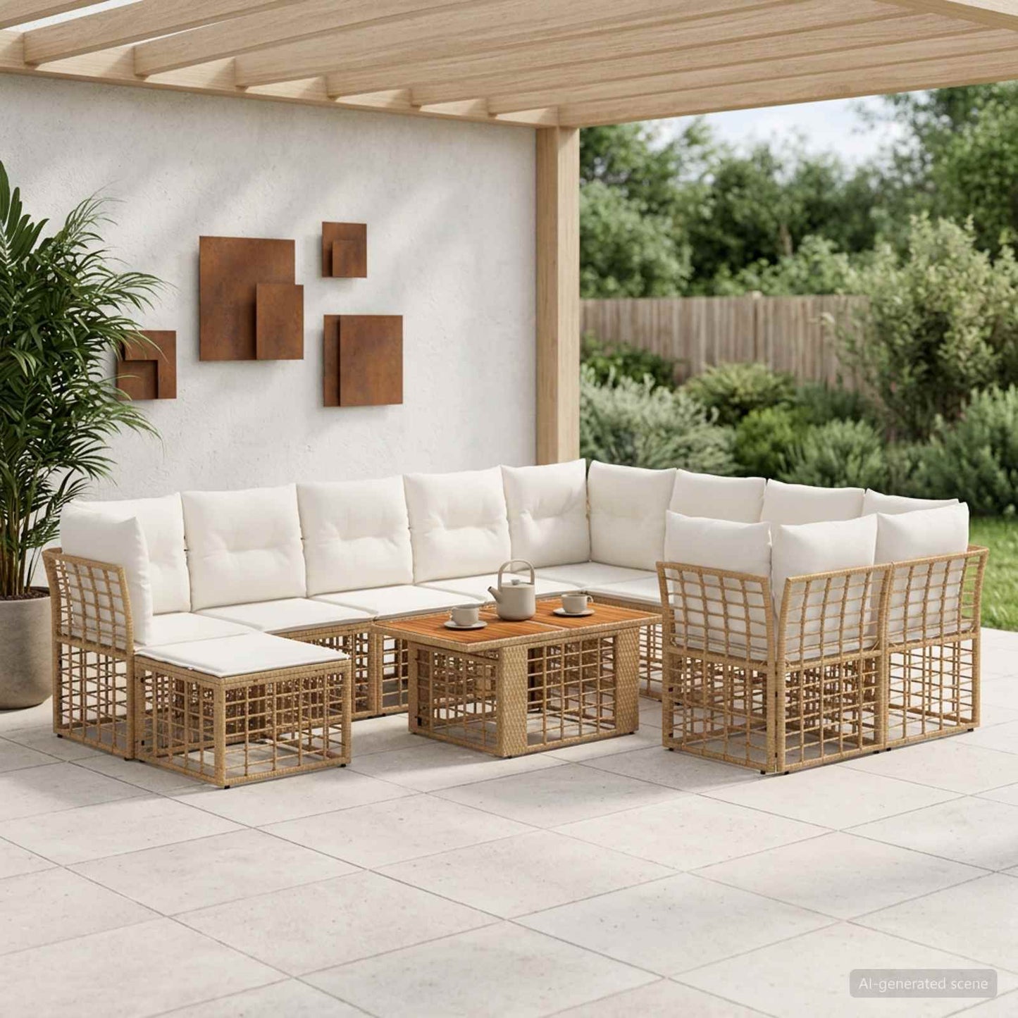 Gartensofa-set 11 stk. Natürlich und Cremweiß Poly-Rattan