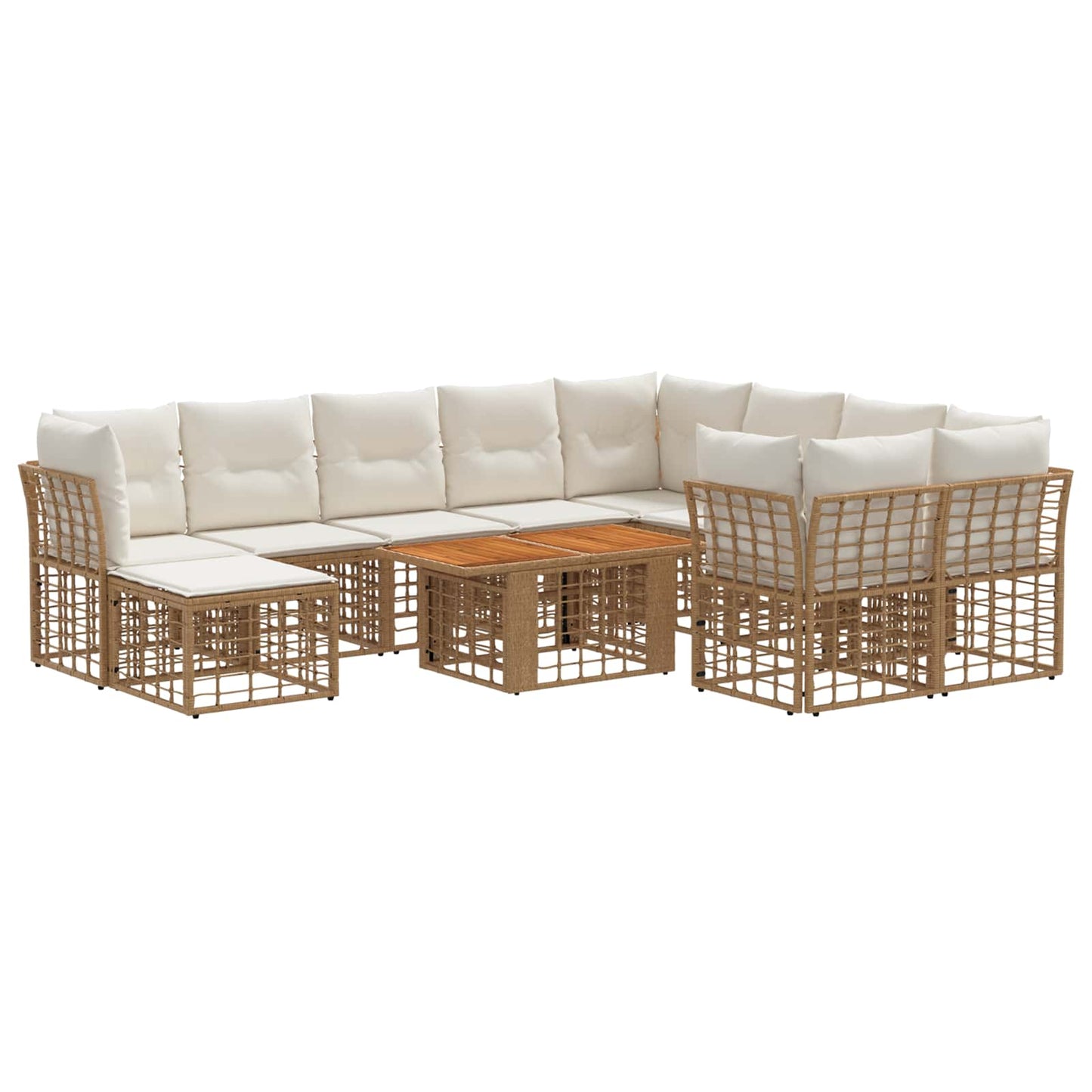 Gartensofa-set 11 stk. Natürlich und Cremweiß Poly-Rattan