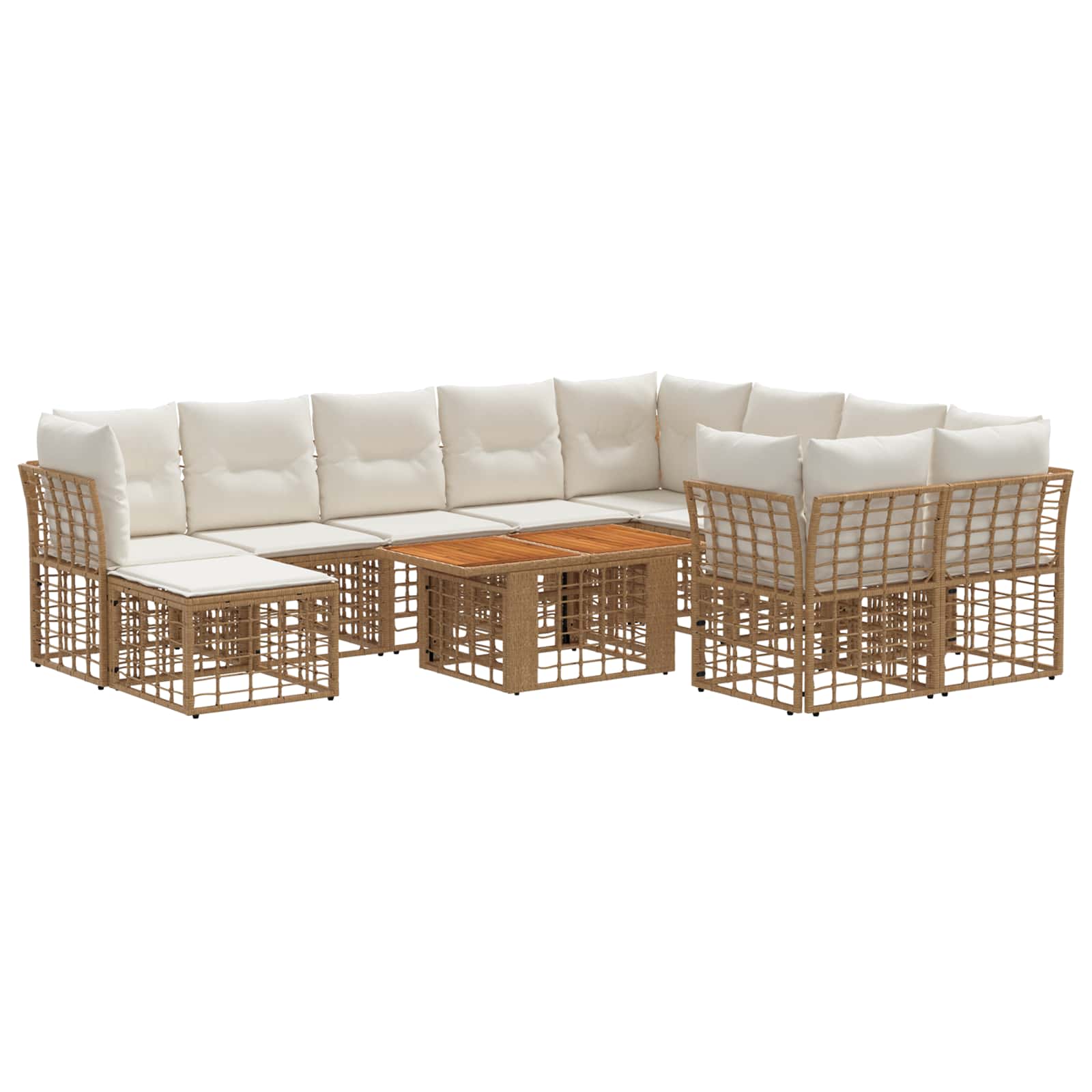Gartensofa-set 11 stk. Natürlich und Cremweiß Poly-Rattan