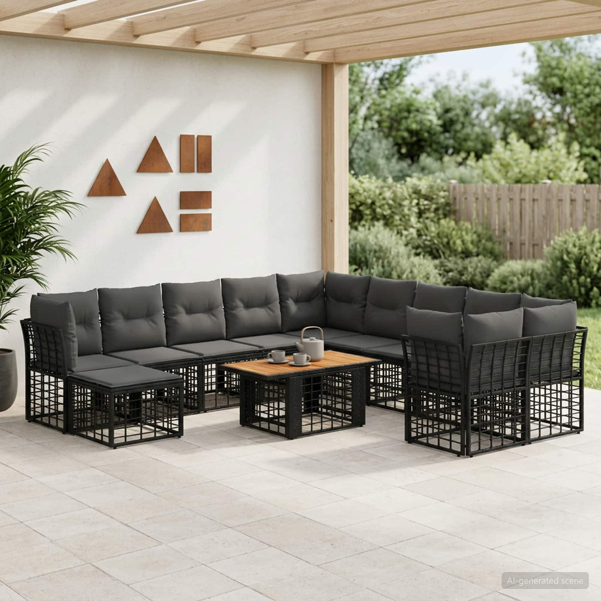 Gartensofa-set 12 stk. Schwarz und Dunkelgrau Poly-Rattan