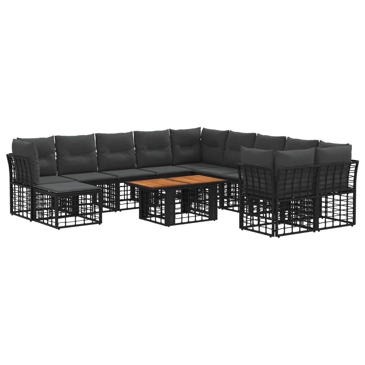 Gartensofa-set 12 stk. Schwarz und Dunkelgrau Poly-Rattan