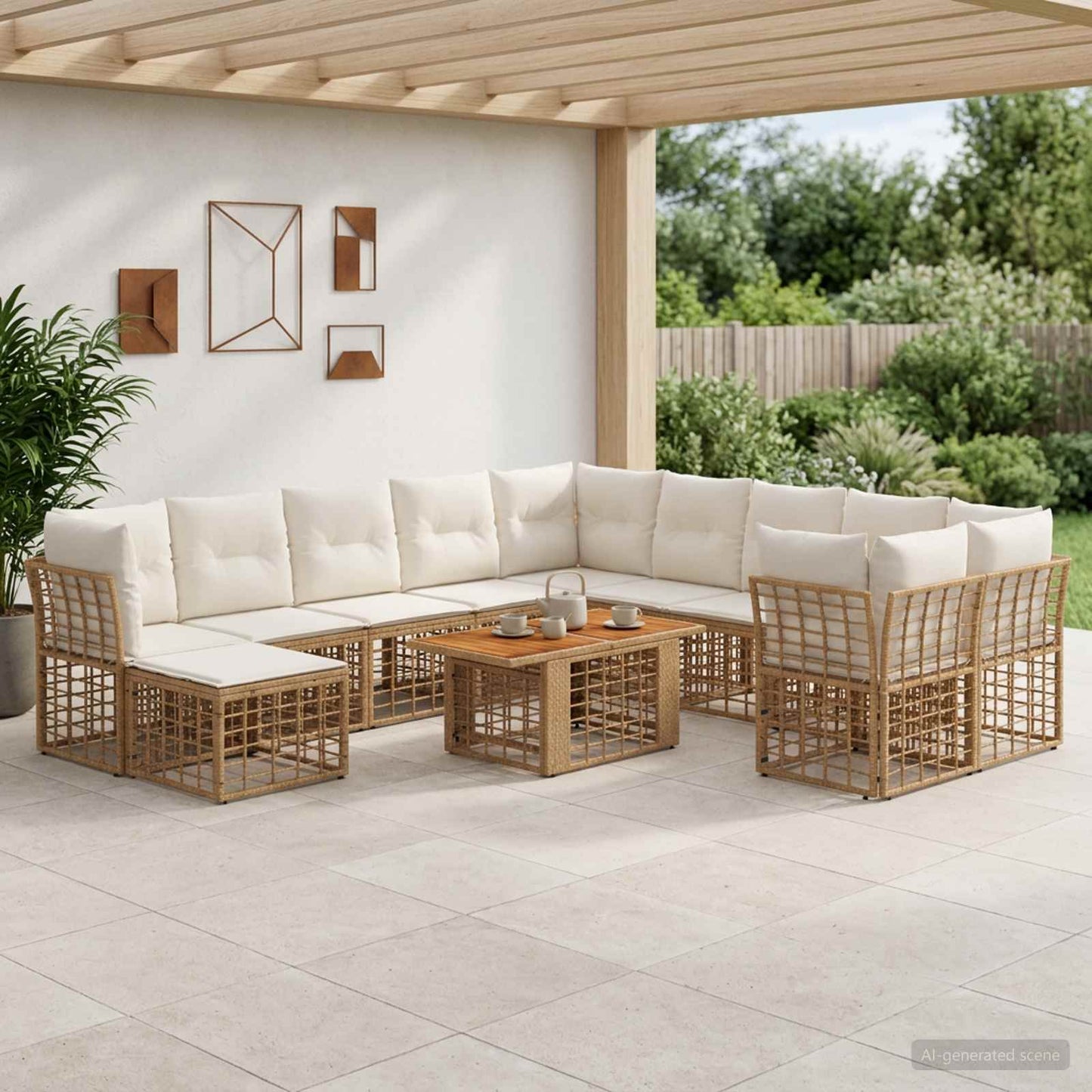 Gartensofa-set 12 stk. Natürlich und Cremweiß Poly-Rattan