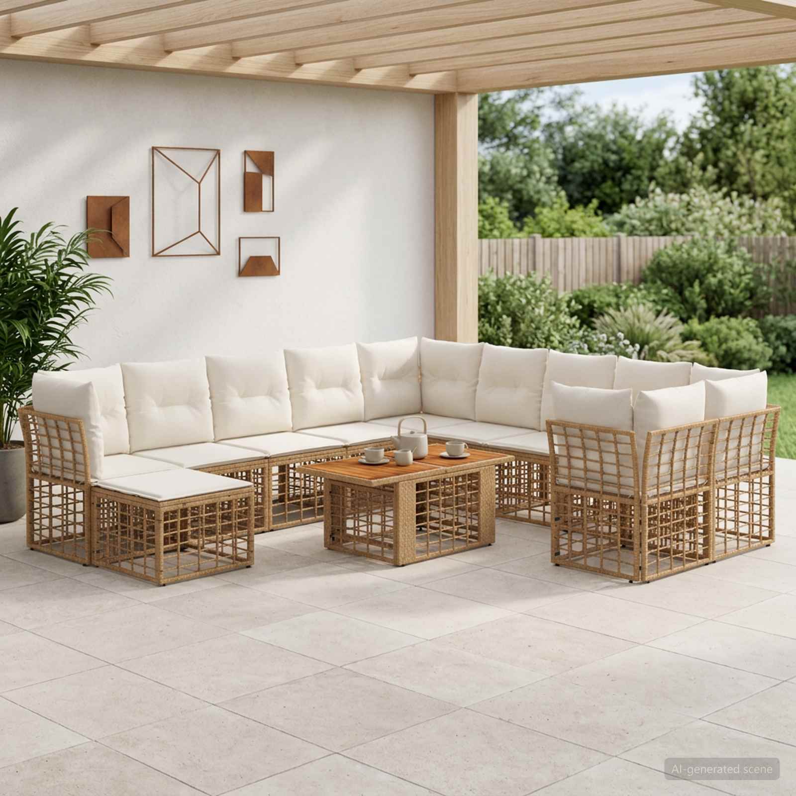 Gartensofa-set 12 stk. Natürlich und Cremweiß Poly-Rattan