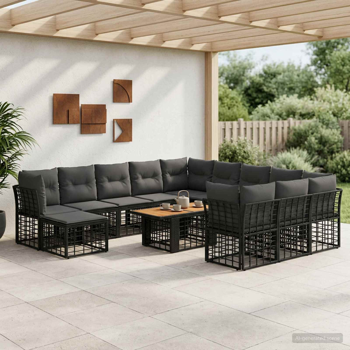 Gartensofa-set 13 stk. Schwarz und Dunkelgrau Poly-Rattan