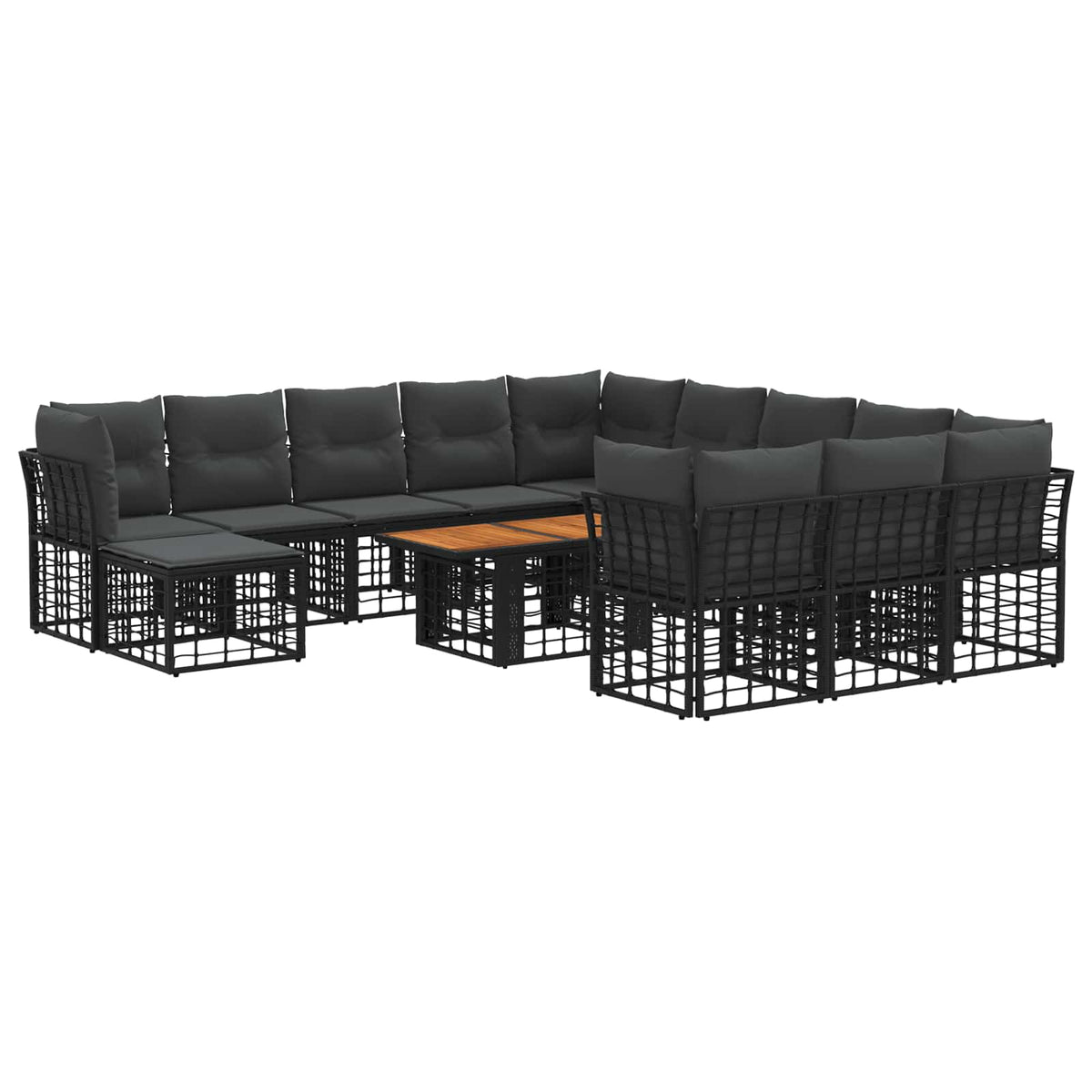 Gartensofa-set 13 stk. Schwarz und Dunkelgrau Poly-Rattan