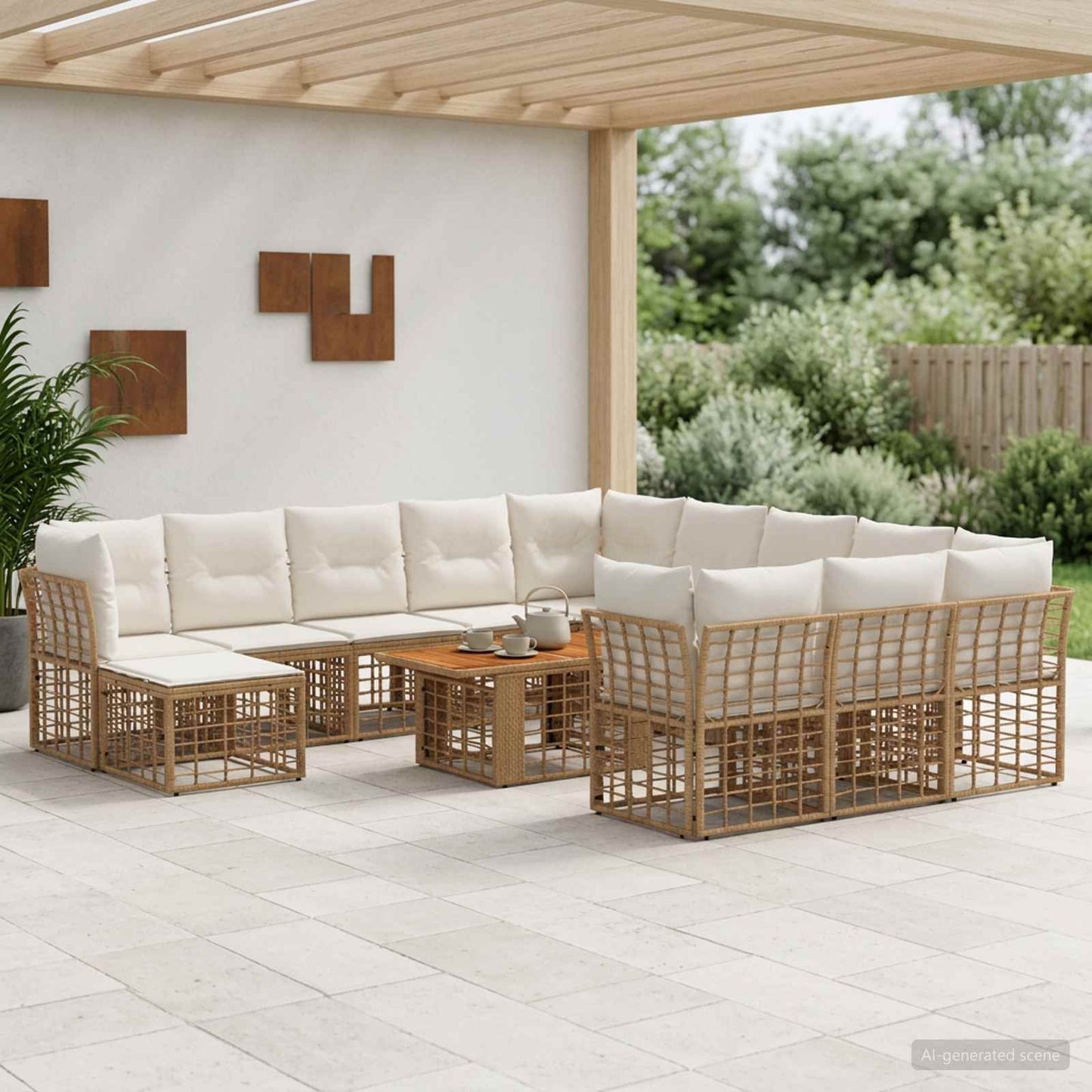 Gartensofa-set 13 stk. Natürlich und Cremweiß Poly-Rattan