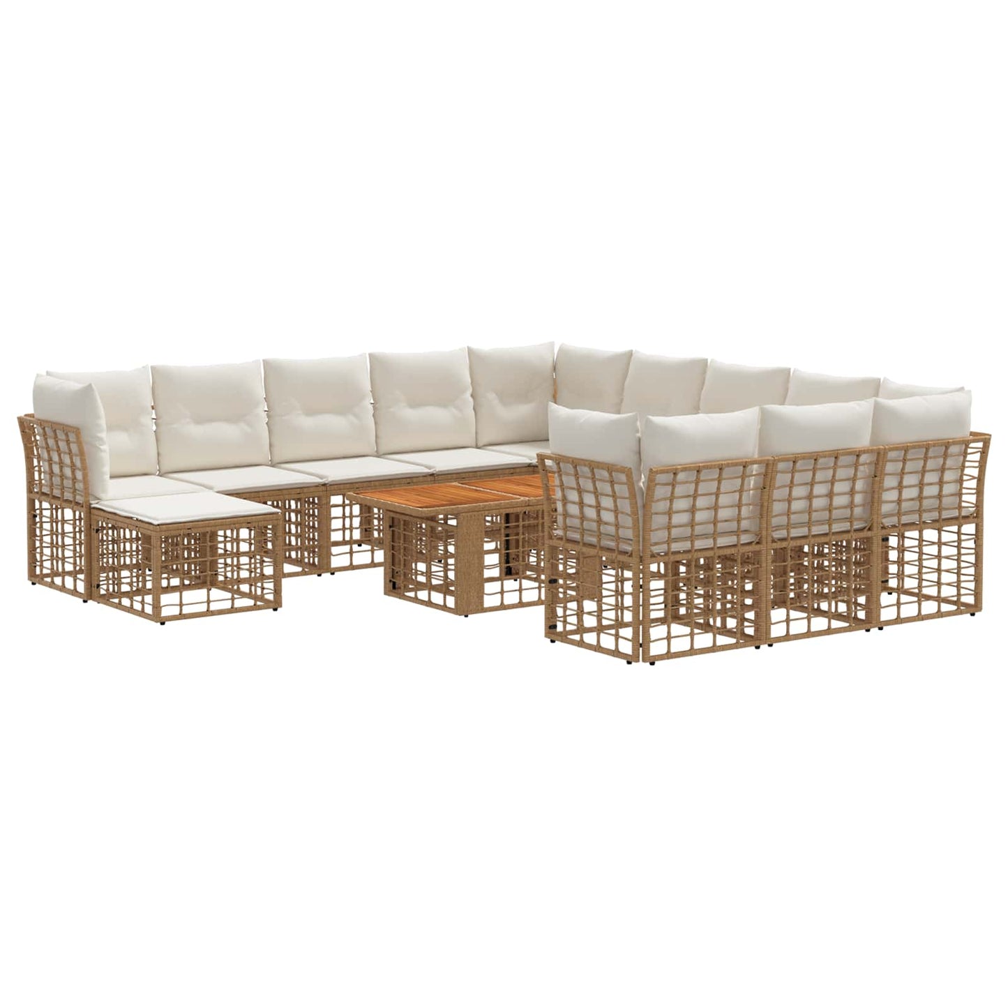 Gartensofa-set 13 stk. Natürlich und Cremweiß Poly-Rattan