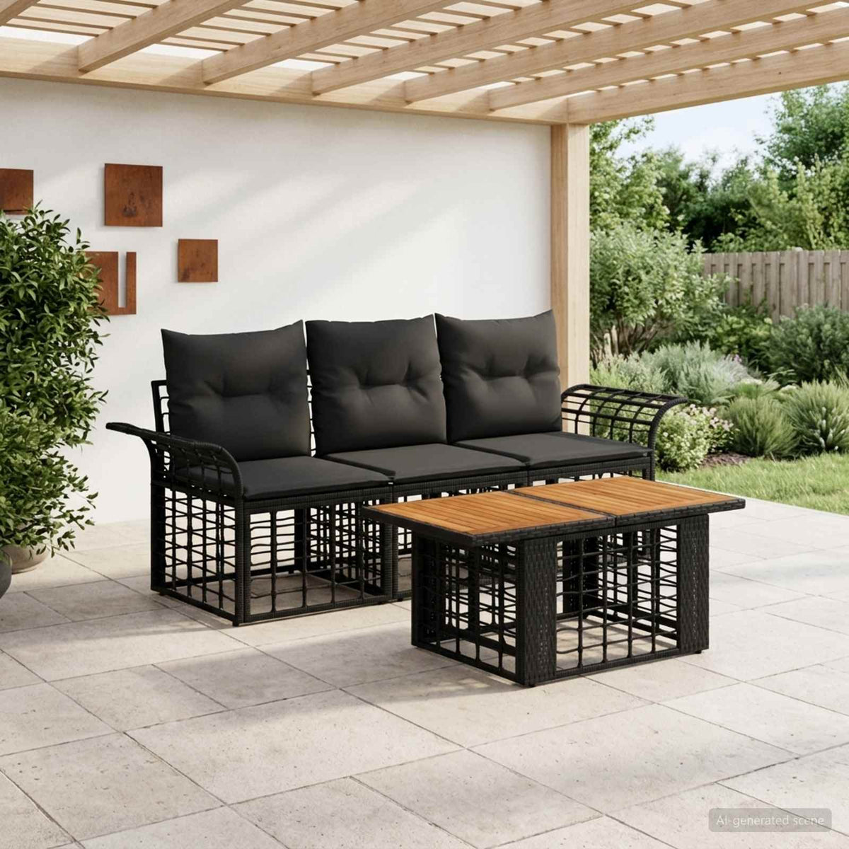 Gartensofa-set 4 stk. Schwarz und Dunkelgrau Poly-Rattan