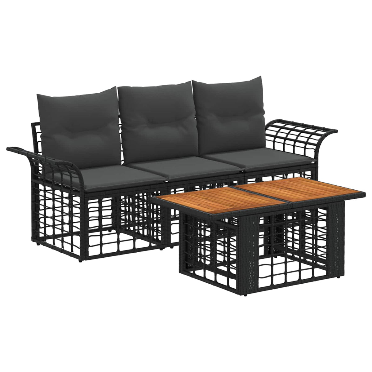 Gartensofa-set 4 stk. Schwarz und Dunkelgrau Poly-Rattan