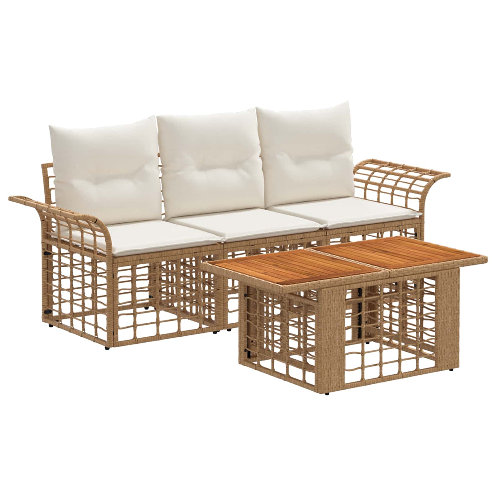 Gartensofa-set 4 stk. Natürlich und Cremweiß Poly-Rattan