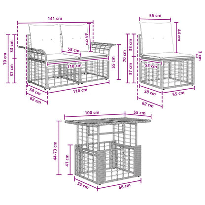 Gartensofa-set 4 stk. Natürlich und Cremweiß Poly-Rattan