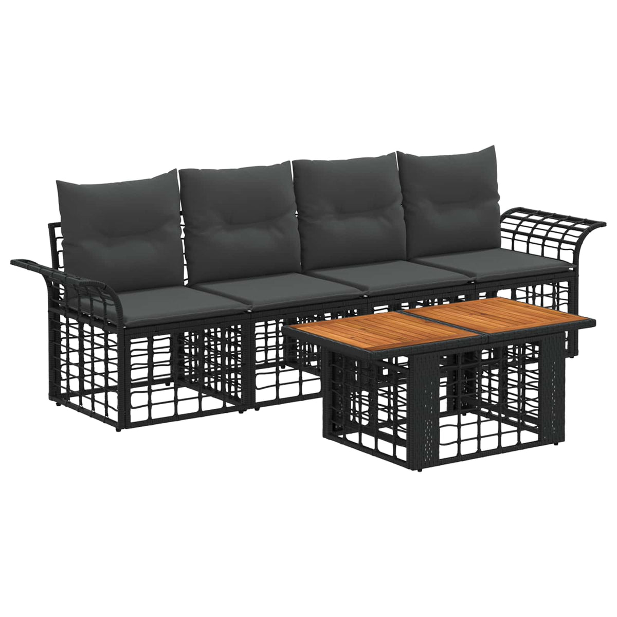 Gartensofa-set 5 stk. Schwarz und Dunkelgrau Poly-Rattan
