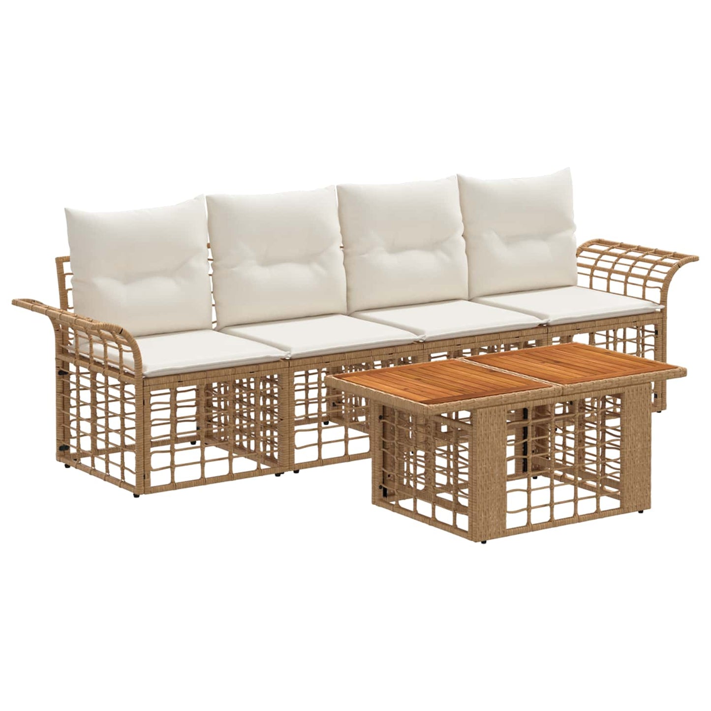 Gartensofa-set 5 stk. Natürlich und Cremweiß Poly-Rattan