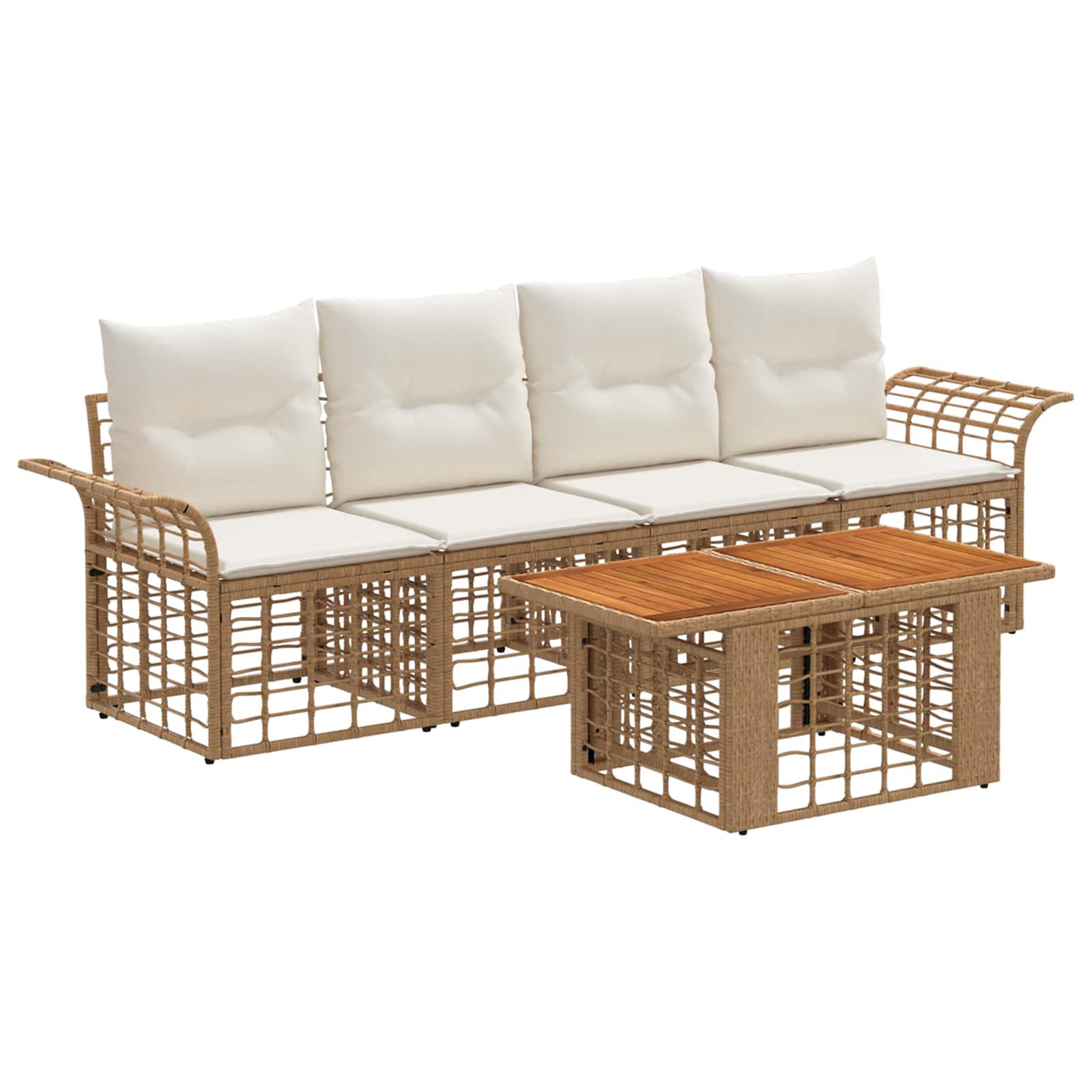 Gartensofa-set 5 stk. Natürlich und Cremweiß Poly-Rattan