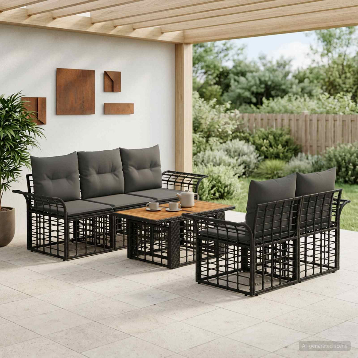 Gartensofa-set 6 stk. Schwarz und Dunkelgrau Poly-Rattan