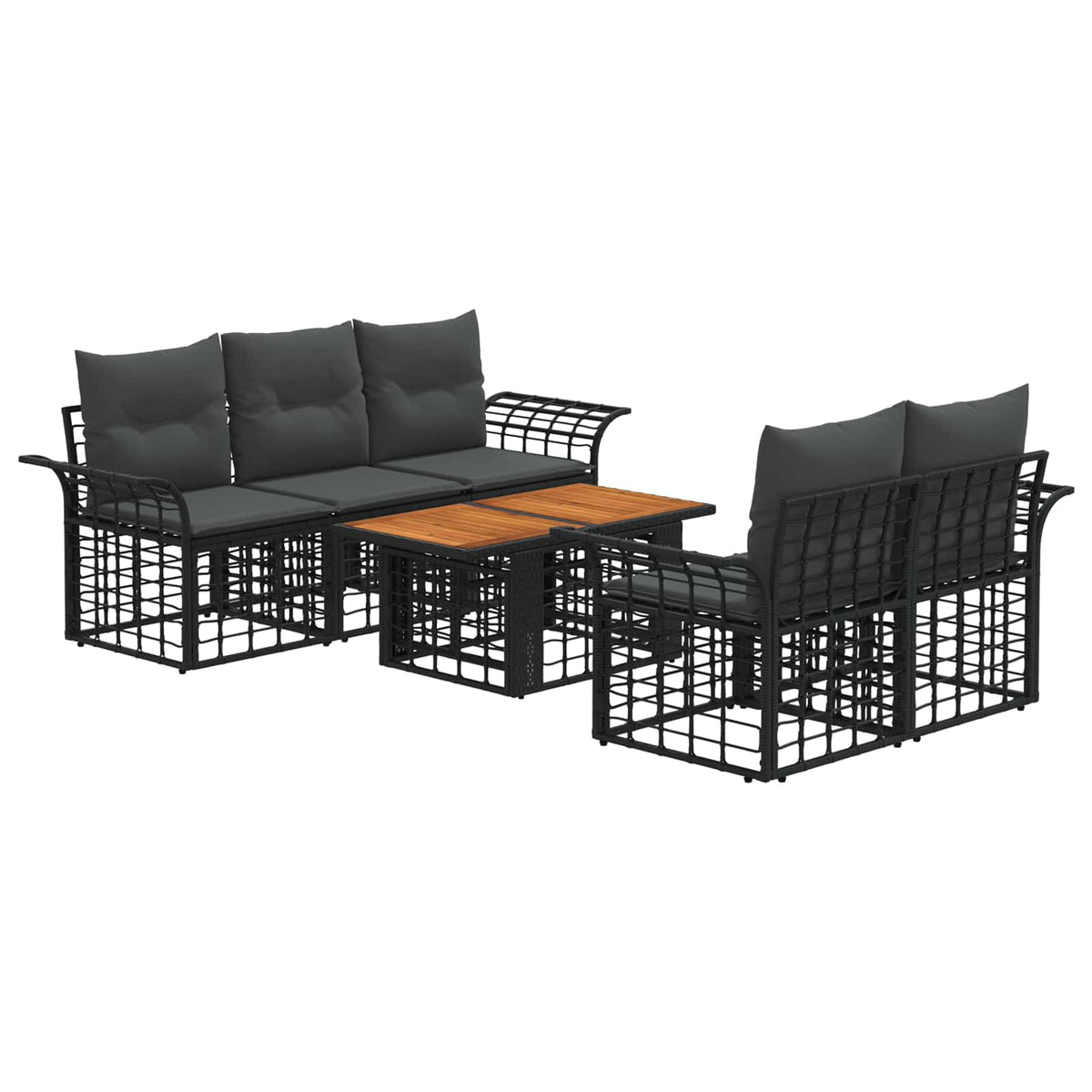 Gartensofa-set 6 stk. Schwarz und Dunkelgrau Poly-Rattan