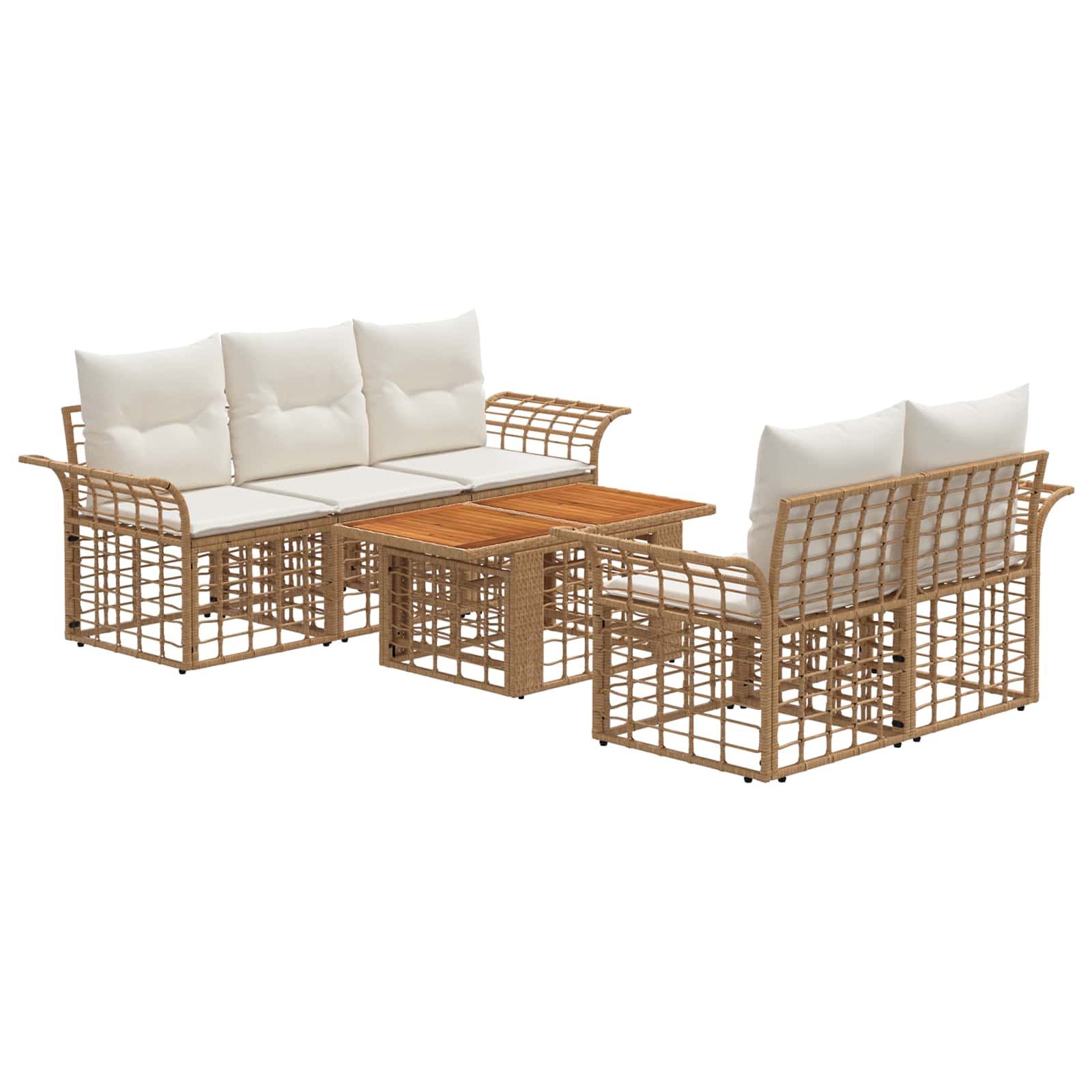 Gartensofa-set 6 stk. Natürlich und Cremweiß Poly-Rattan