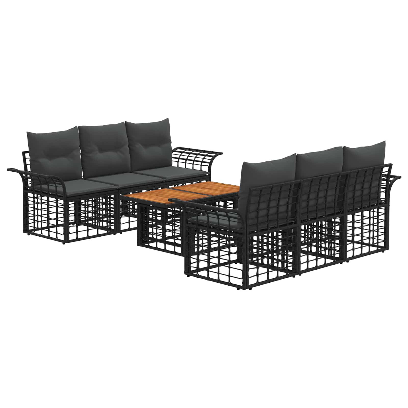 Gartensofa-set 7 stk. Schwarz und Dunkelgrau Poly-Rattan