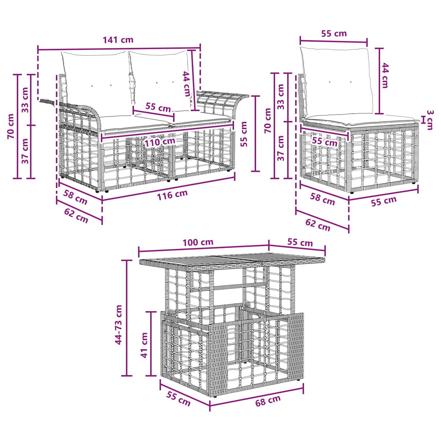 Gartensofa-set 7 stk. Schwarz und Dunkelgrau Poly-Rattan