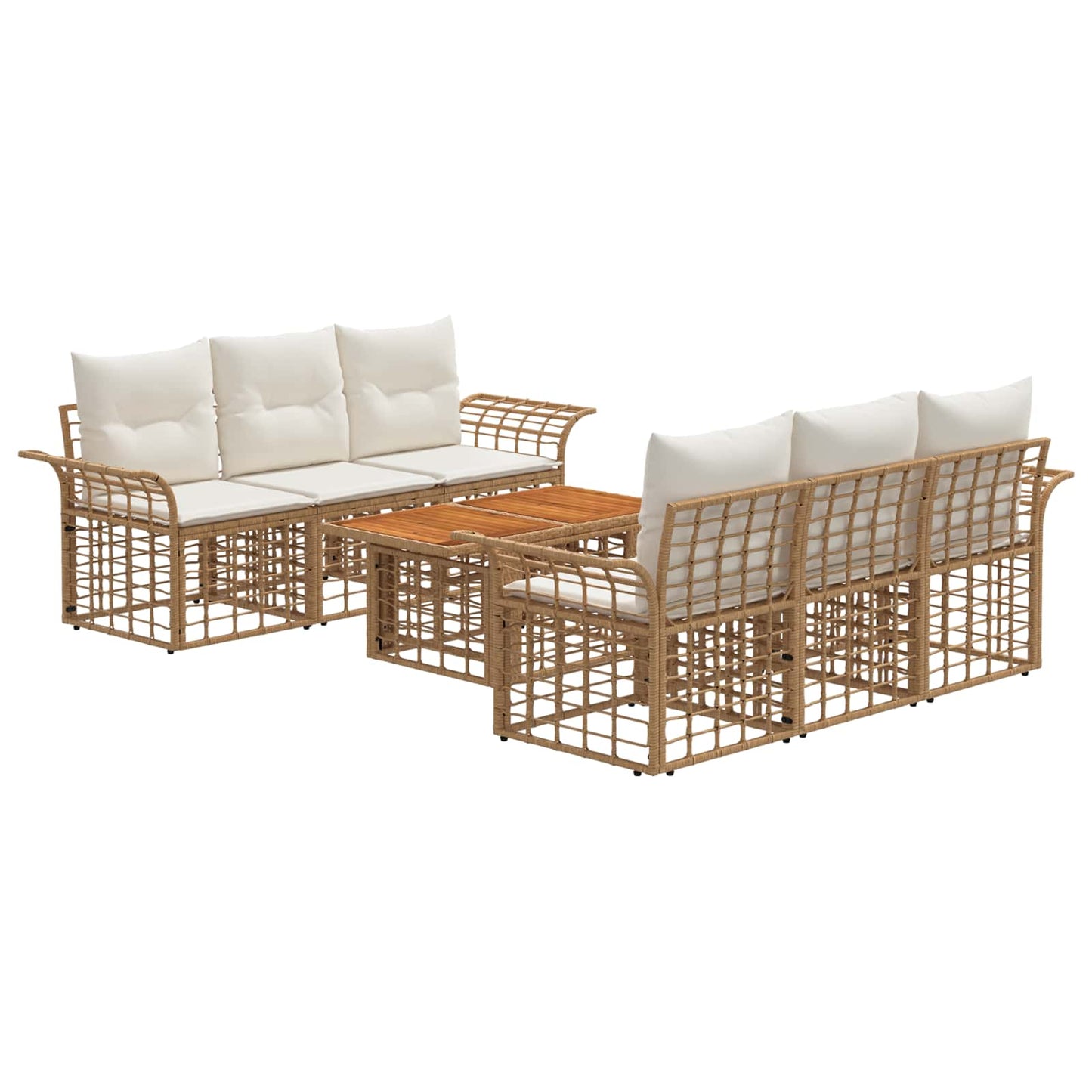 Gartensofa-set 7 stk. Natürlich und Cremweiß Poly-Rattan