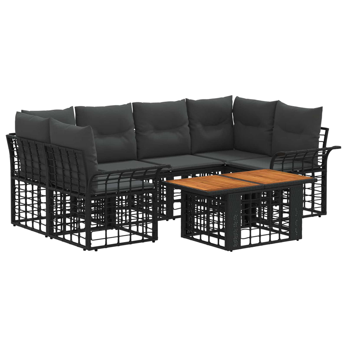 Gartensofa-set 7 stk. Schwarz und Dunkelgrau Poly-Rattan