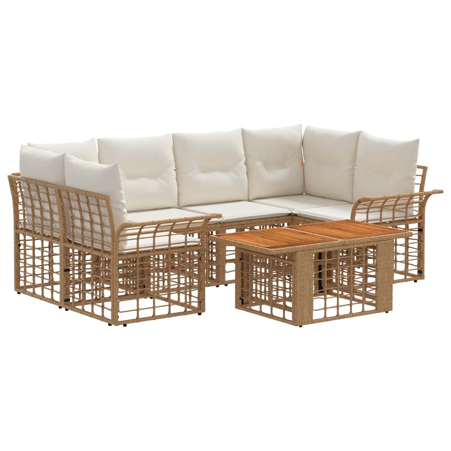 Gartensofa-set 7 stk. Natürlich und Cremweiß Poly-Rattan