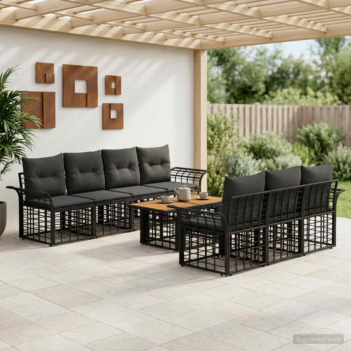 Gartensofa-set 8 stk. Schwarz und Dunkelgrau Poly-Rattan
