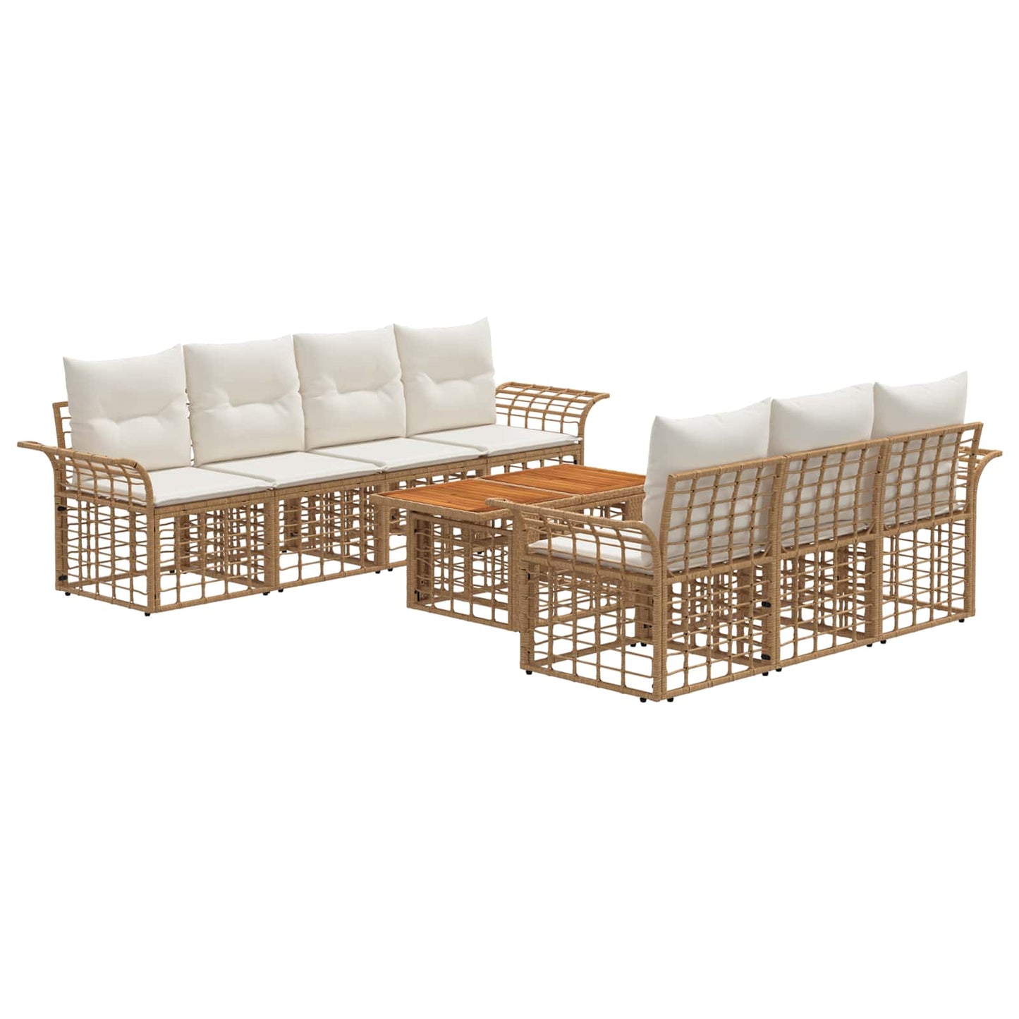 Gartensofa-set 8 stk. Natürlich und Cremweiß Poly-Rattan