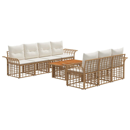 Gartensofa-set 8 stk. Natürlich und Cremweiß Poly-Rattan