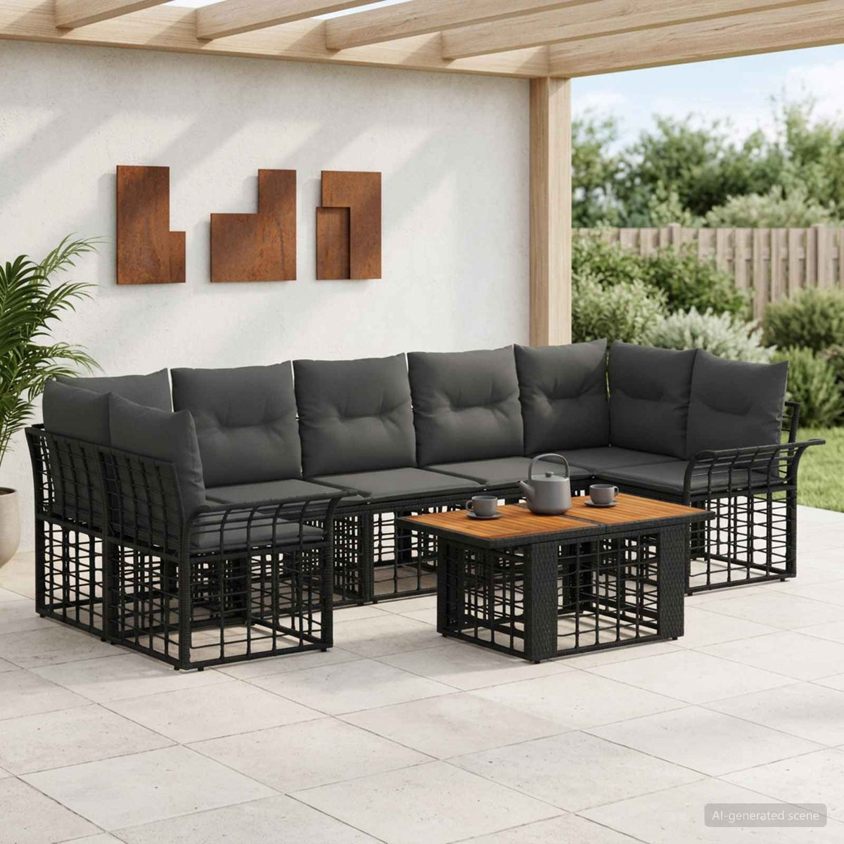 Gartensofa-set 8 stk. Schwarz und Dunkelgrau Poly-Rattan