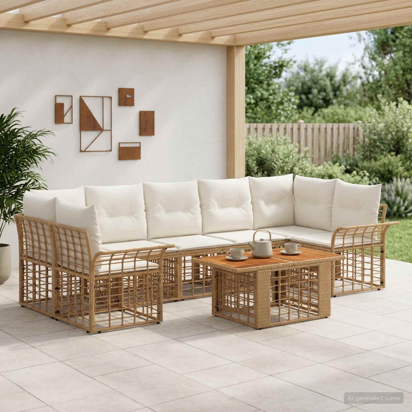 Gartensofa-set 8 stk. Natürlich und Cremweiß Poly-Rattan