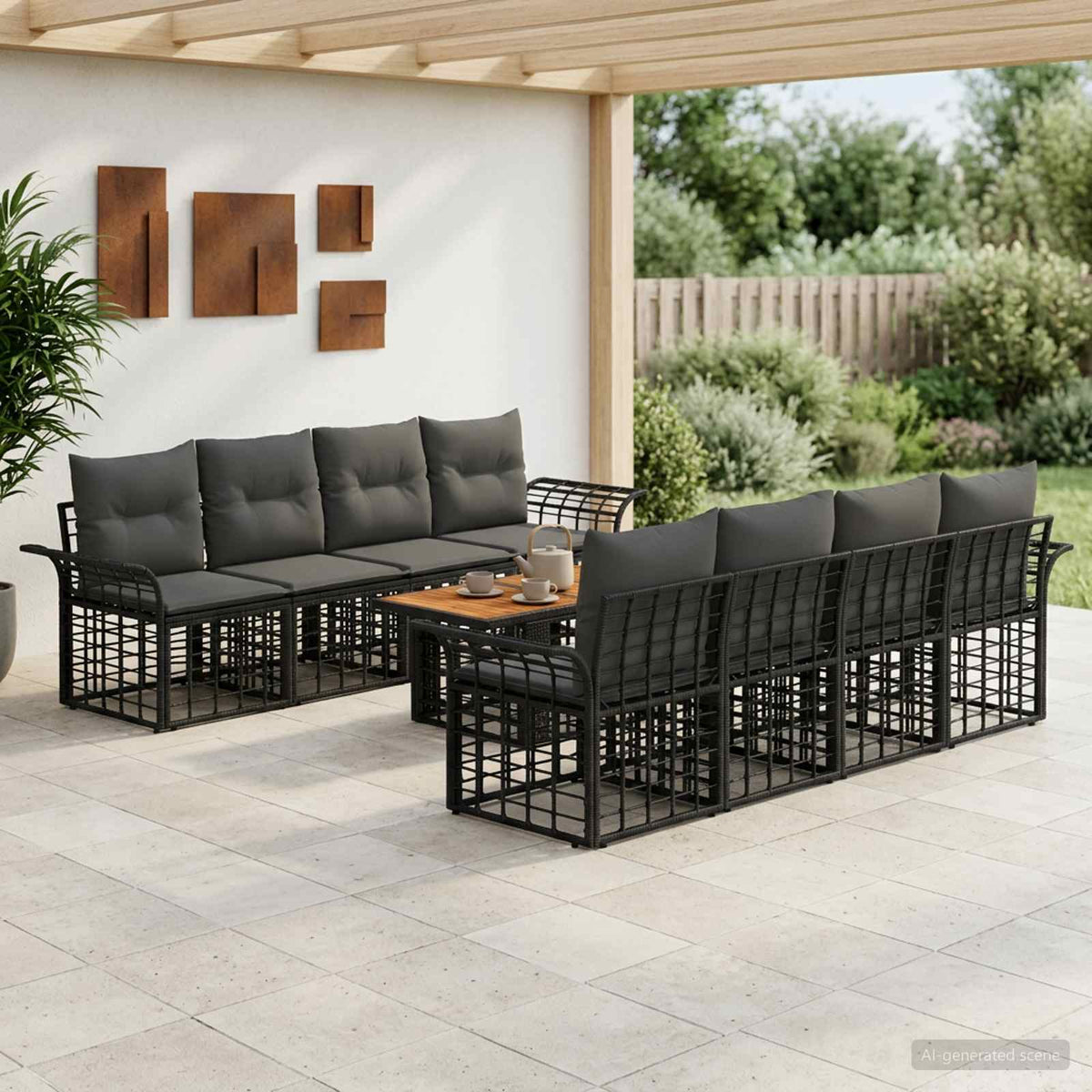 Gartensofa-set 9 stk. Schwarz und Dunkelgrau Poly-Rattan