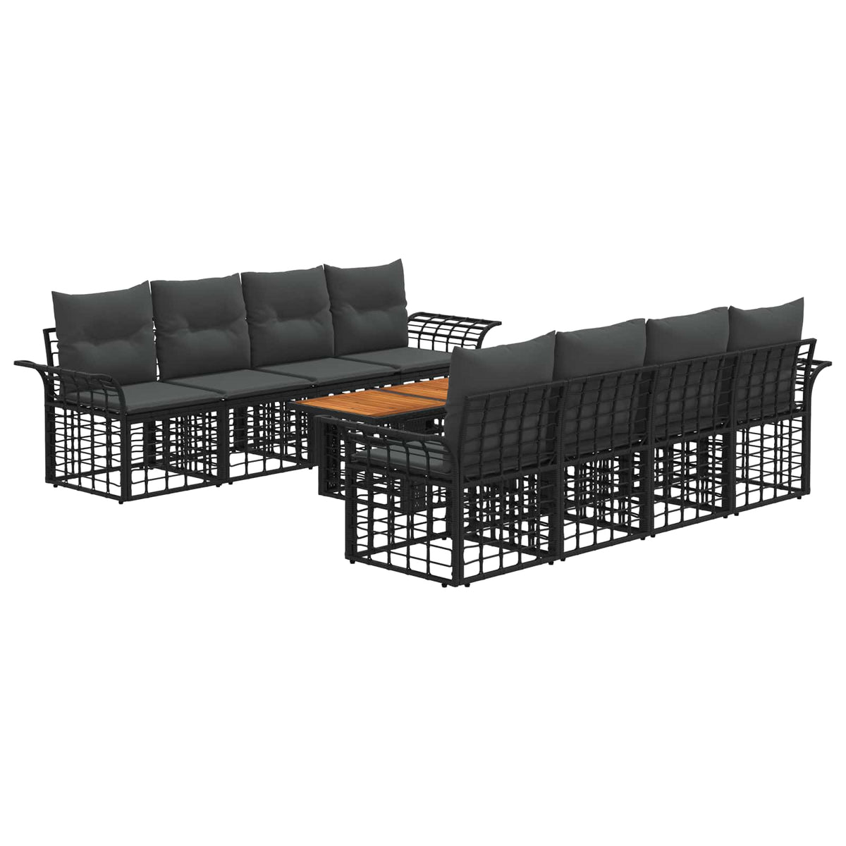 Gartensofa-set 9 stk. Schwarz und Dunkelgrau Poly-Rattan