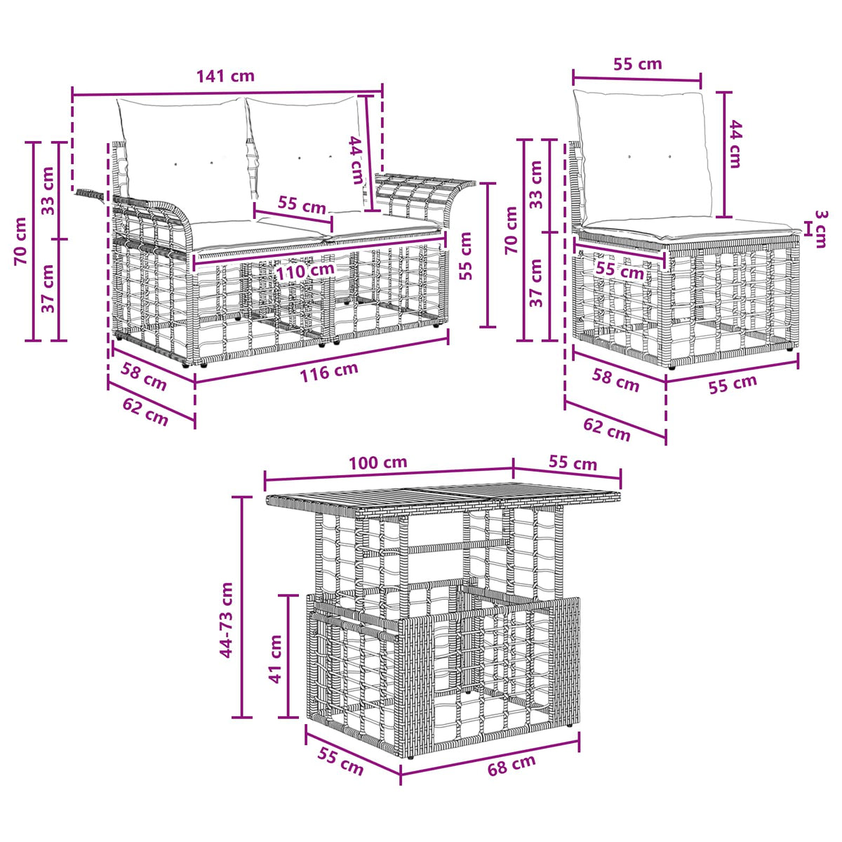 Gartensofa-set 9 stk. Schwarz und Dunkelgrau Poly-Rattan