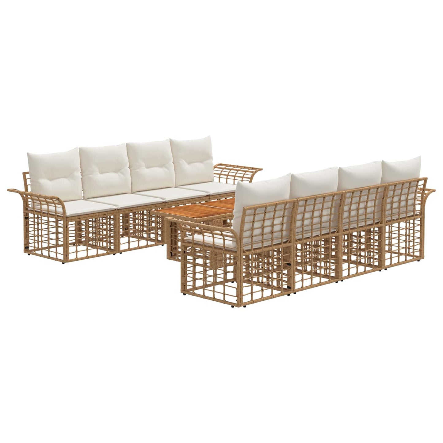Gartensofa-set 9 stk. Natürlich und Cremweiß Poly-Rattan
