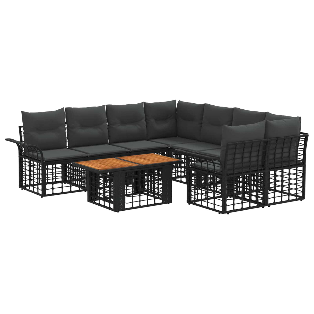 Gartensofa-set 9 stk. Schwarz und Dunkelgrau Poly-Rattan