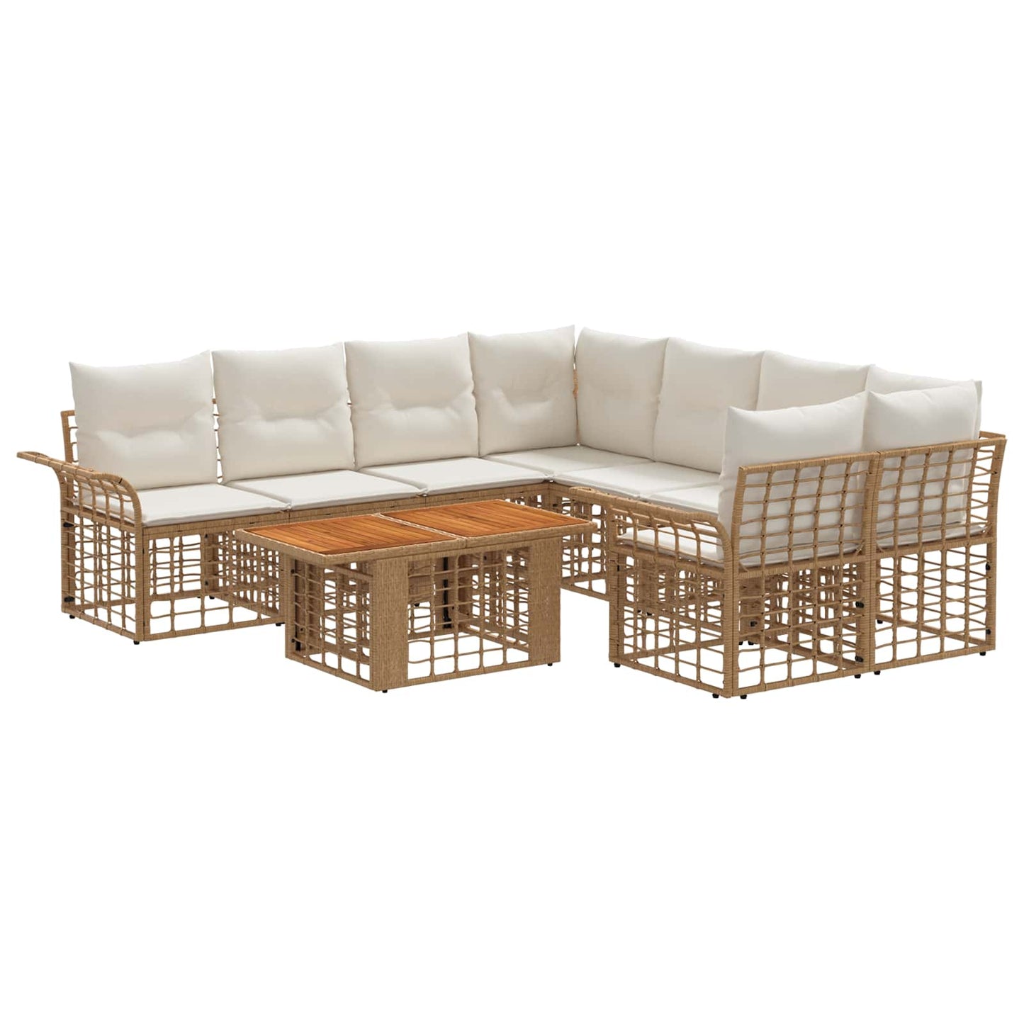Gartensofa-set 9 stk. Natürlich und Cremweiß Poly-Rattan