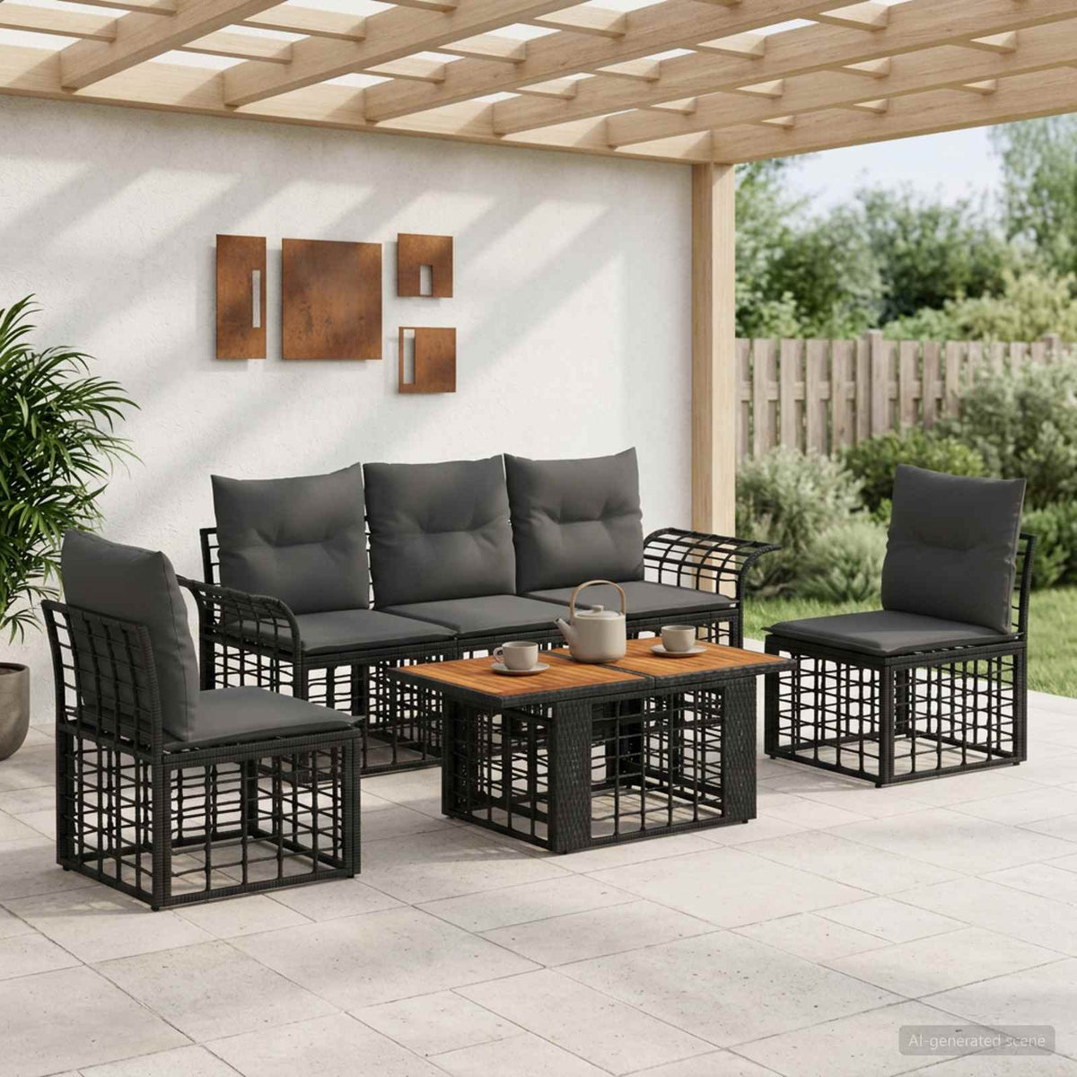 Gartensofa-set 6 stk. Schwarz und Dunkelgrau Poly-Rattan