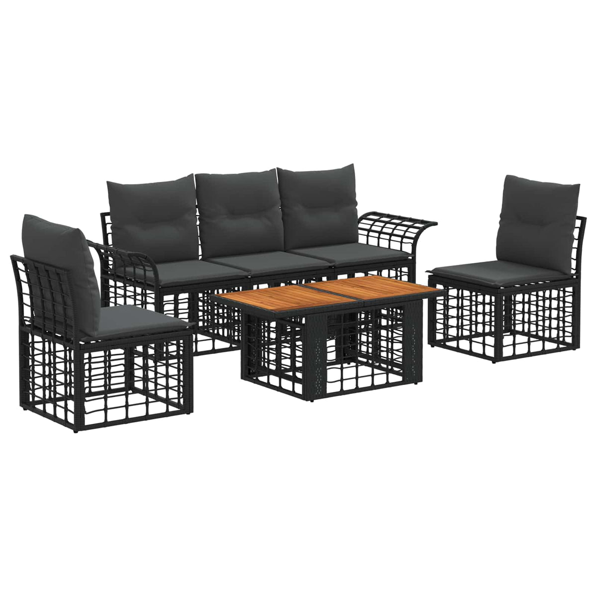 Gartensofa-set 6 stk. Schwarz und Dunkelgrau Poly-Rattan