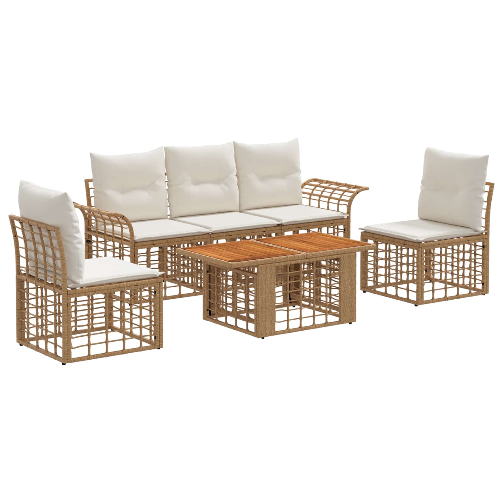 Gartensofa-set 6 stk. Natürlich und Cremweiß Poly-Rattan