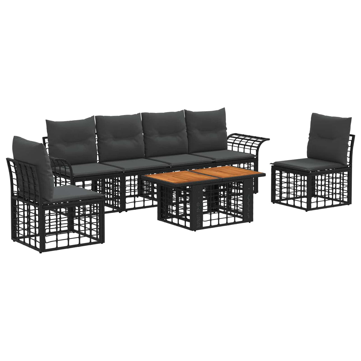Gartensofa-set 7 stk. Schwarz und Dunkelgrau Poly-Rattan
