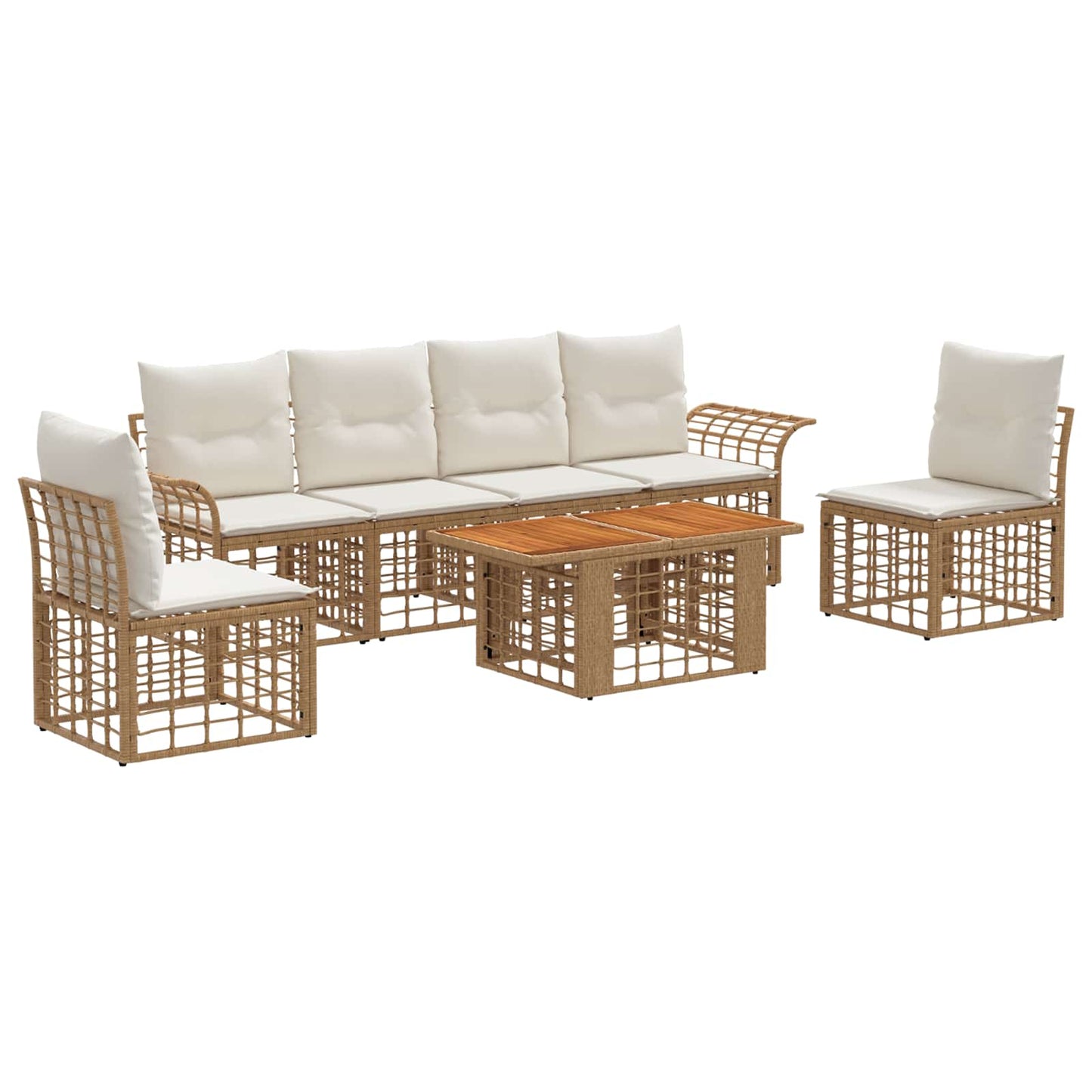 Gartensofa-set 7 stk. Natürlich und Cremweiß Poly-Rattan