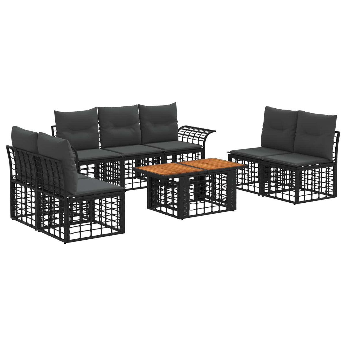 Gartensofa-set 8 stk. Schwarz und Dunkelgrau Poly-Rattan