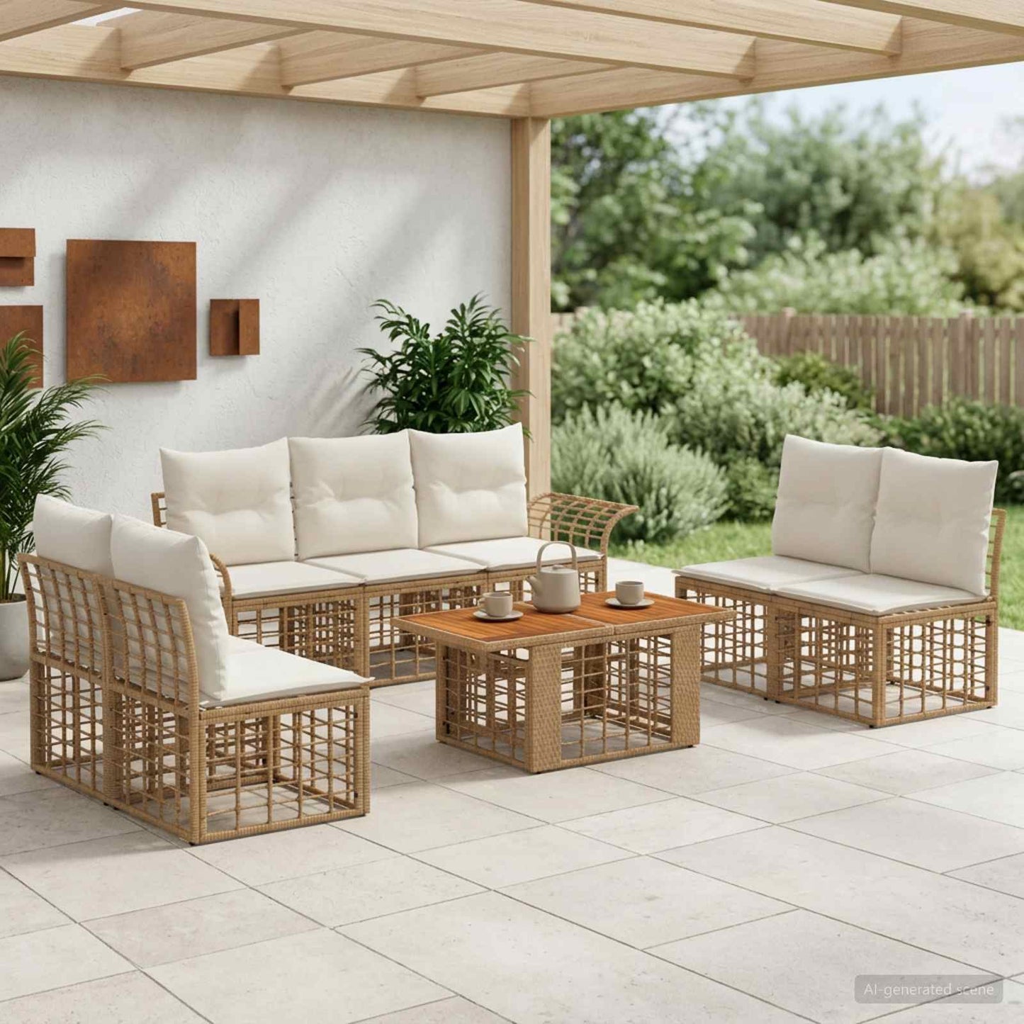 Gartensofa-set 8 stk. Natürlich und Cremweiß Poly-Rattan