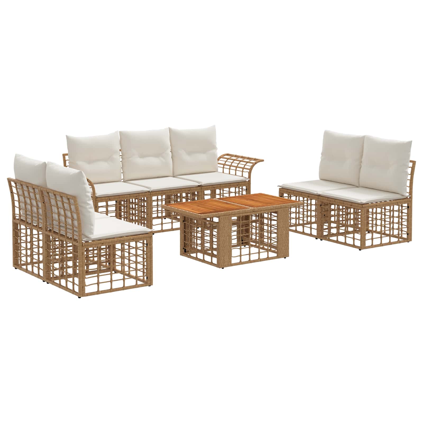 Gartensofa-set 8 stk. Natürlich und Cremweiß Poly-Rattan