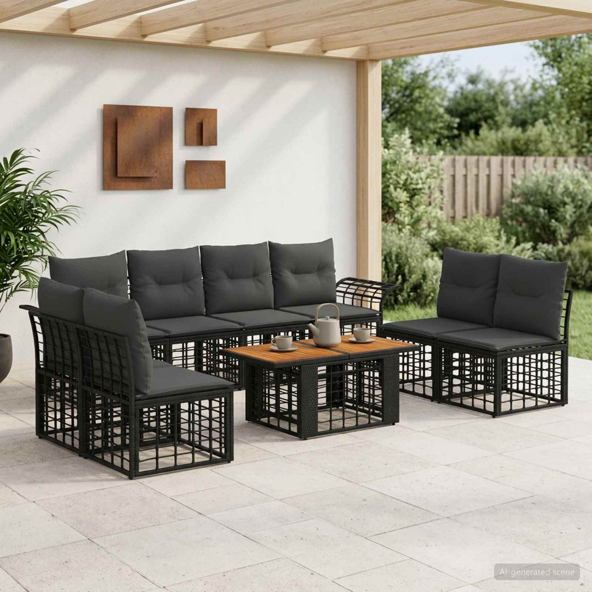 Gartensofa-set 9 stk. Schwarz und Dunkelgrau Poly-Rattan