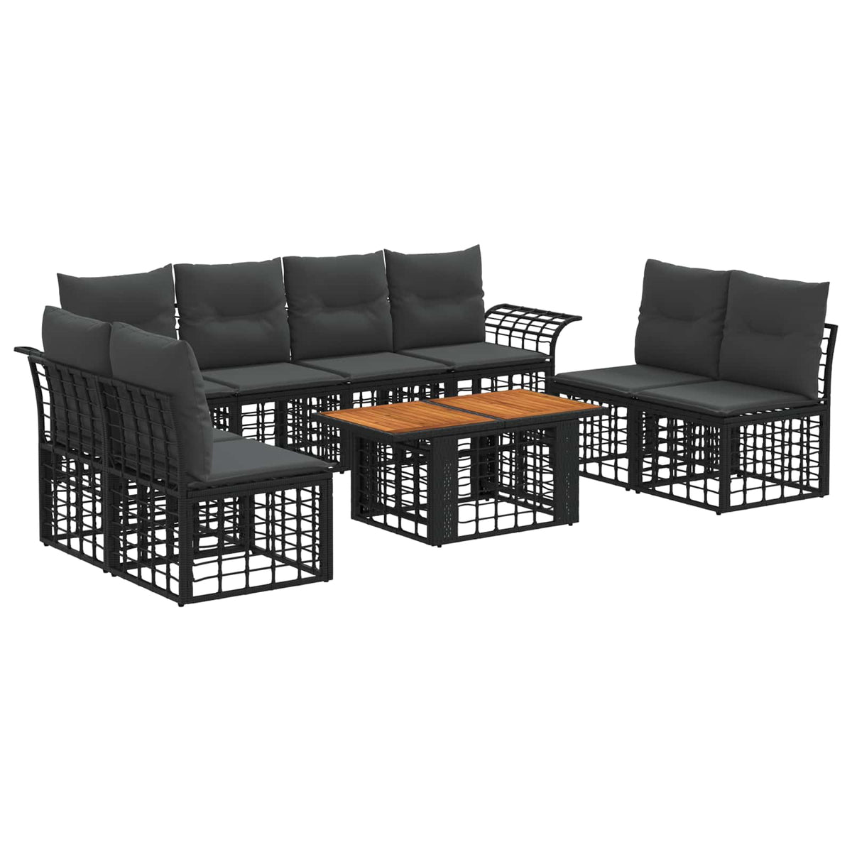 Gartensofa-set 9 stk. Schwarz und Dunkelgrau Poly-Rattan