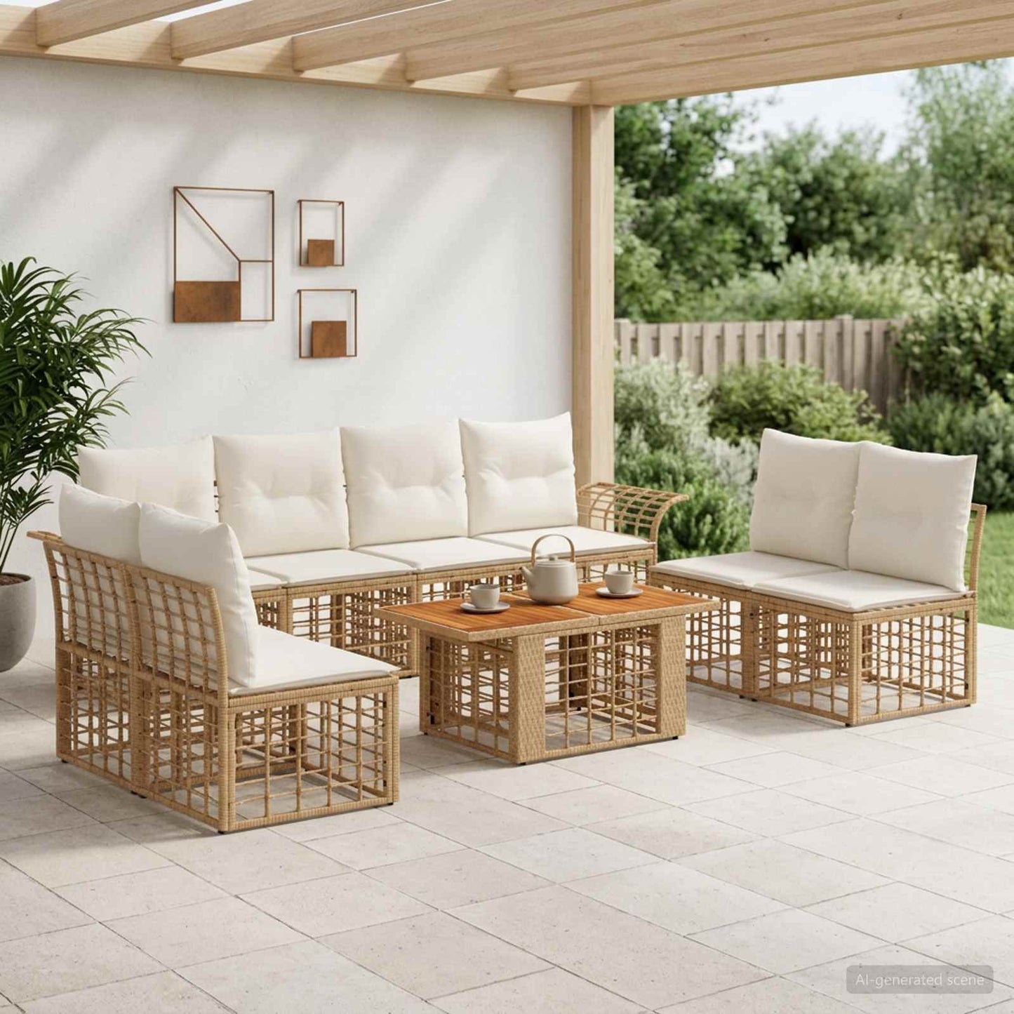 Gartensofa-set 9 stk. Natürlich und Cremweiß Poly-Rattan