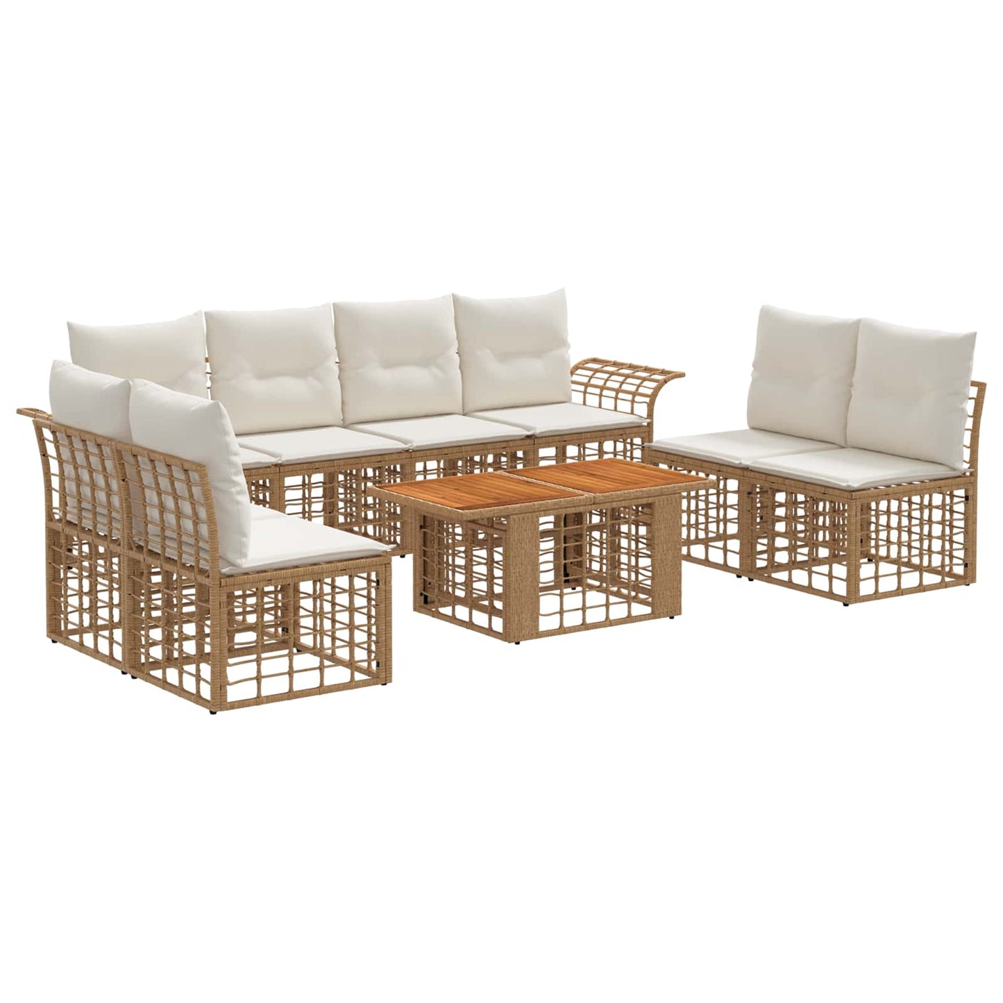 Gartensofa-set 9 stk. Natürlich und Cremweiß Poly-Rattan